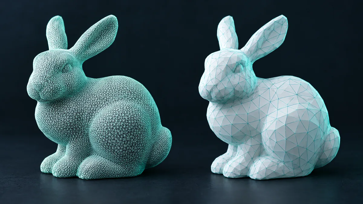 Dois coelhos impressos lado a lado, um em malha densa e outro em malha leve